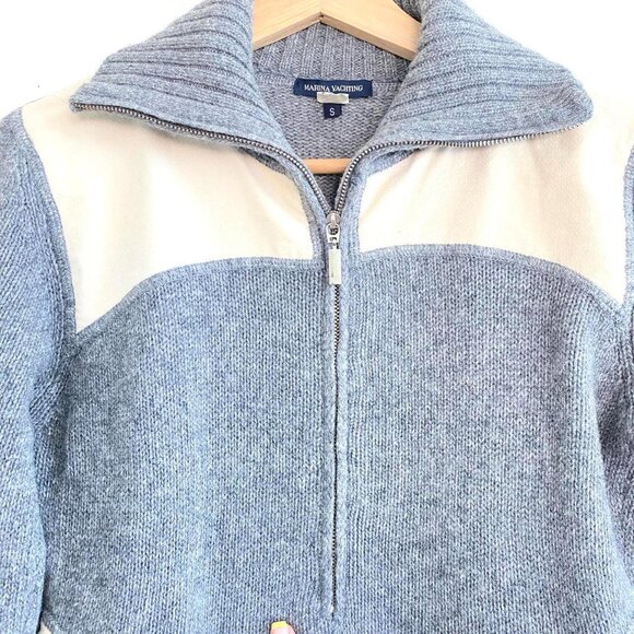 MARINA YACHTING GREY CREAM QUARTER ZIP WOOL SWEATER WOMENS SIZE SMALL - Picture 7 of 8